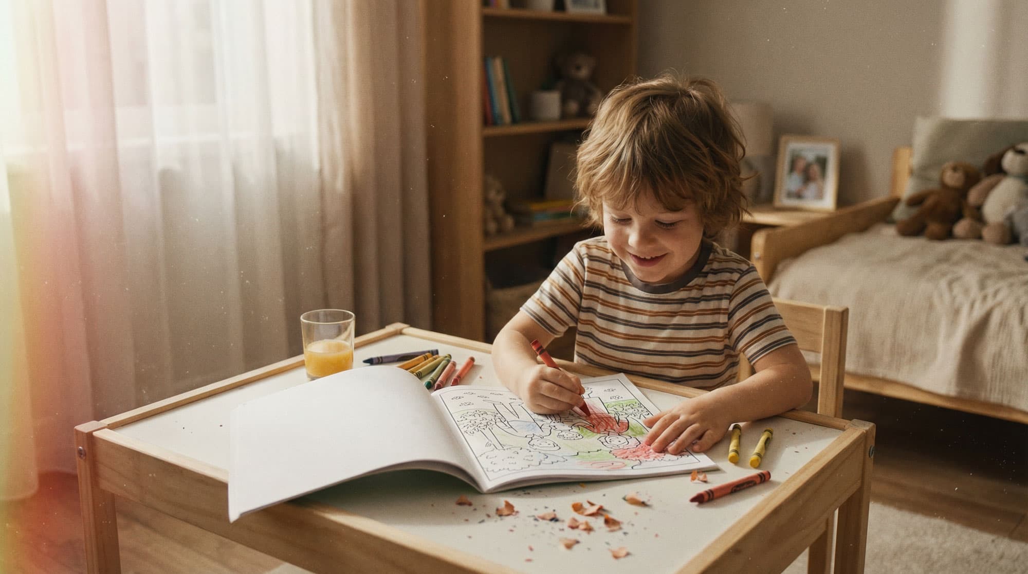 Kind malt in einem personalisierten Ausmalbuch