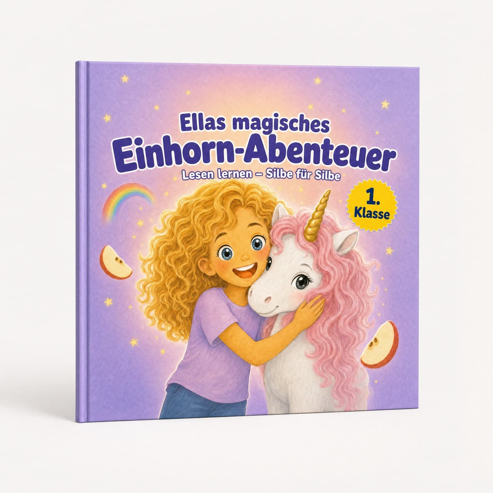 Personalisiertes Einhorn-Erstlesebuch mit deinem Kind auf dem Cover