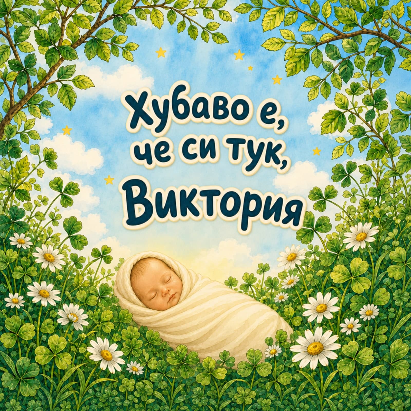 Персонализирана книга за раждането без рамка на корицата