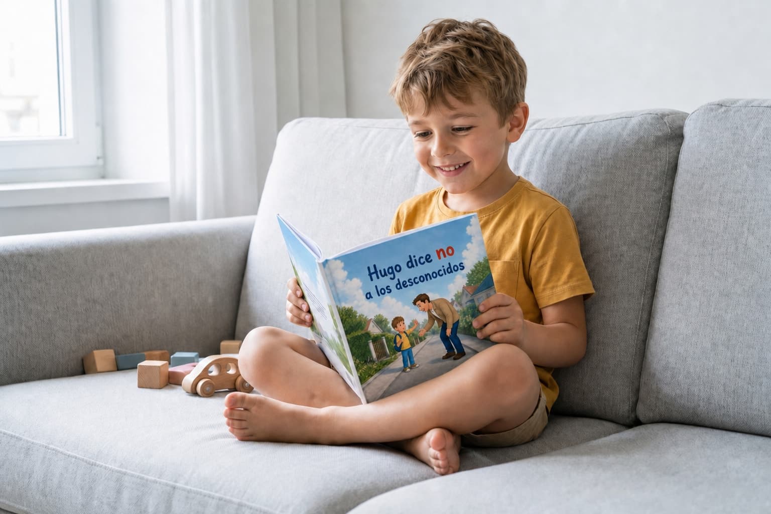 Niño leyendo su libro personalizado