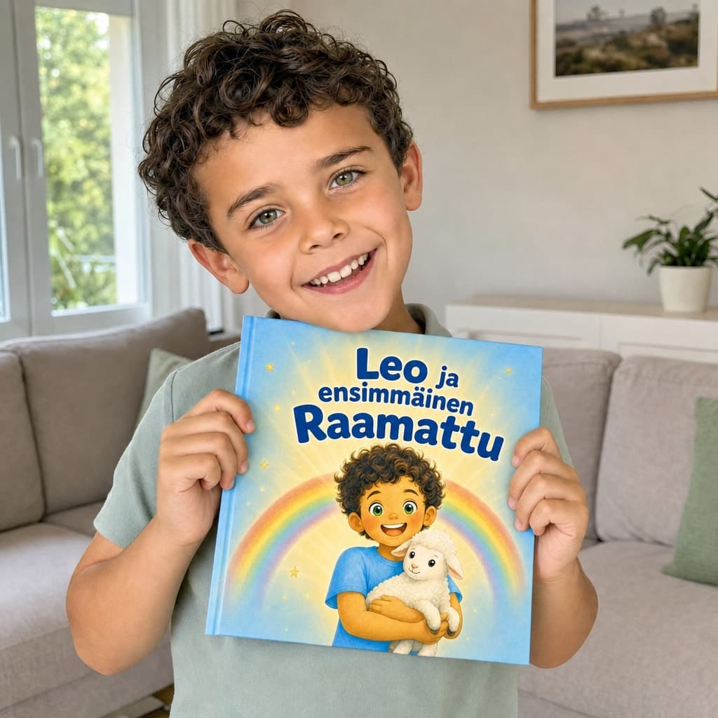 Lapsi pitelee kirjaansa