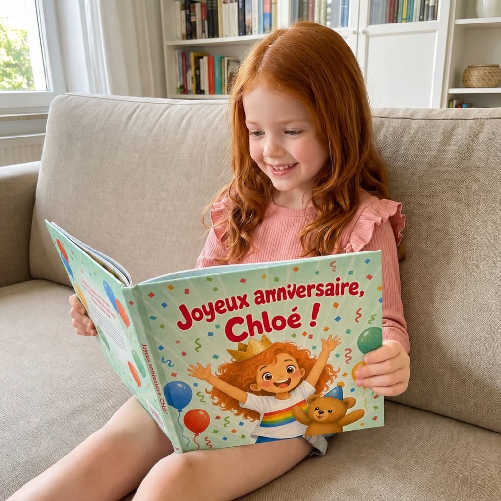 Enfant lisant son livre personnalisé