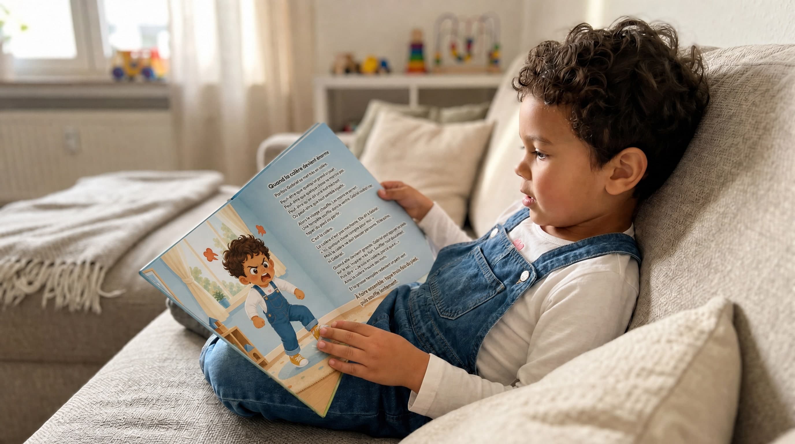Enfant lisant son livre personnalisé