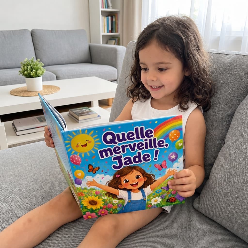 Enfant lisant son livre personnalisé