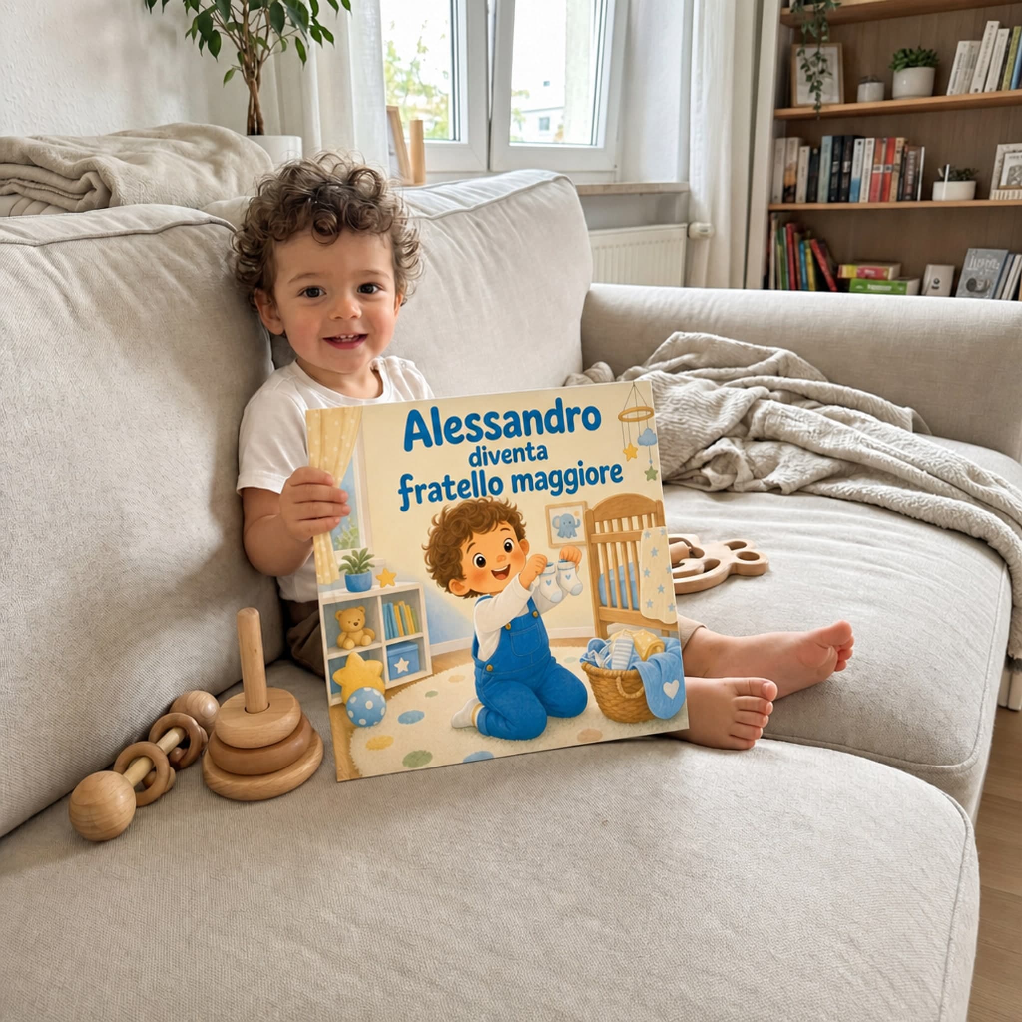Bambino che legge il suo libro personalizzato