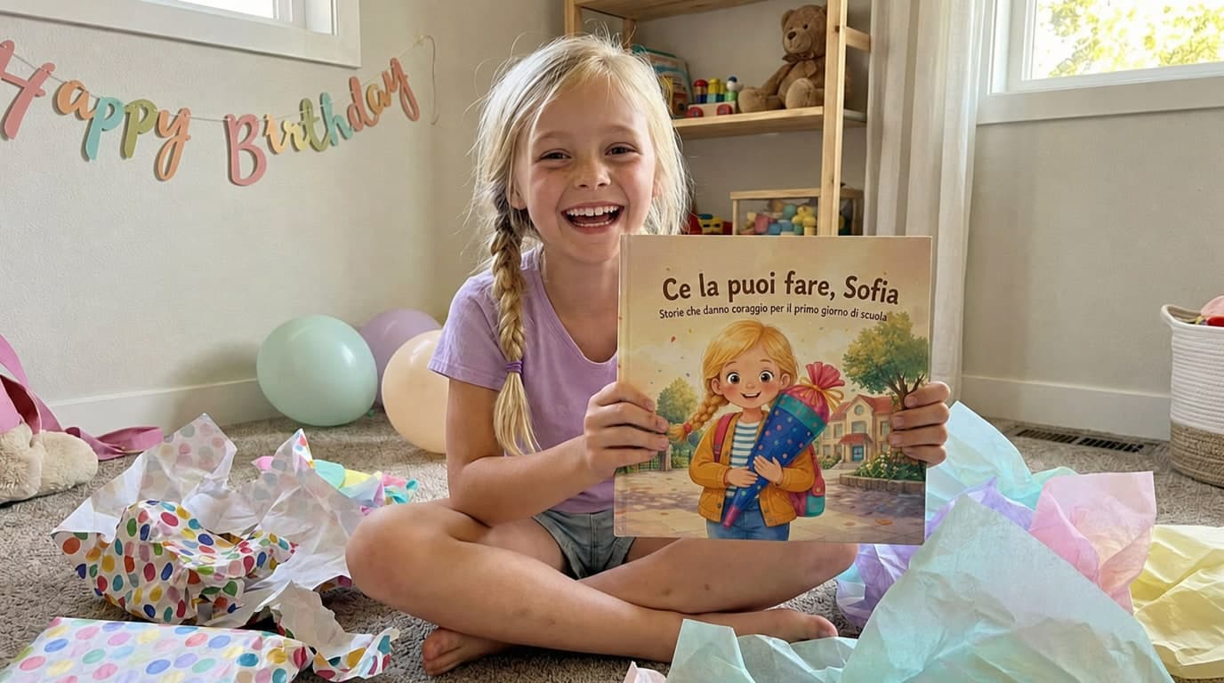 Bambino che tiene in mano il suo libro