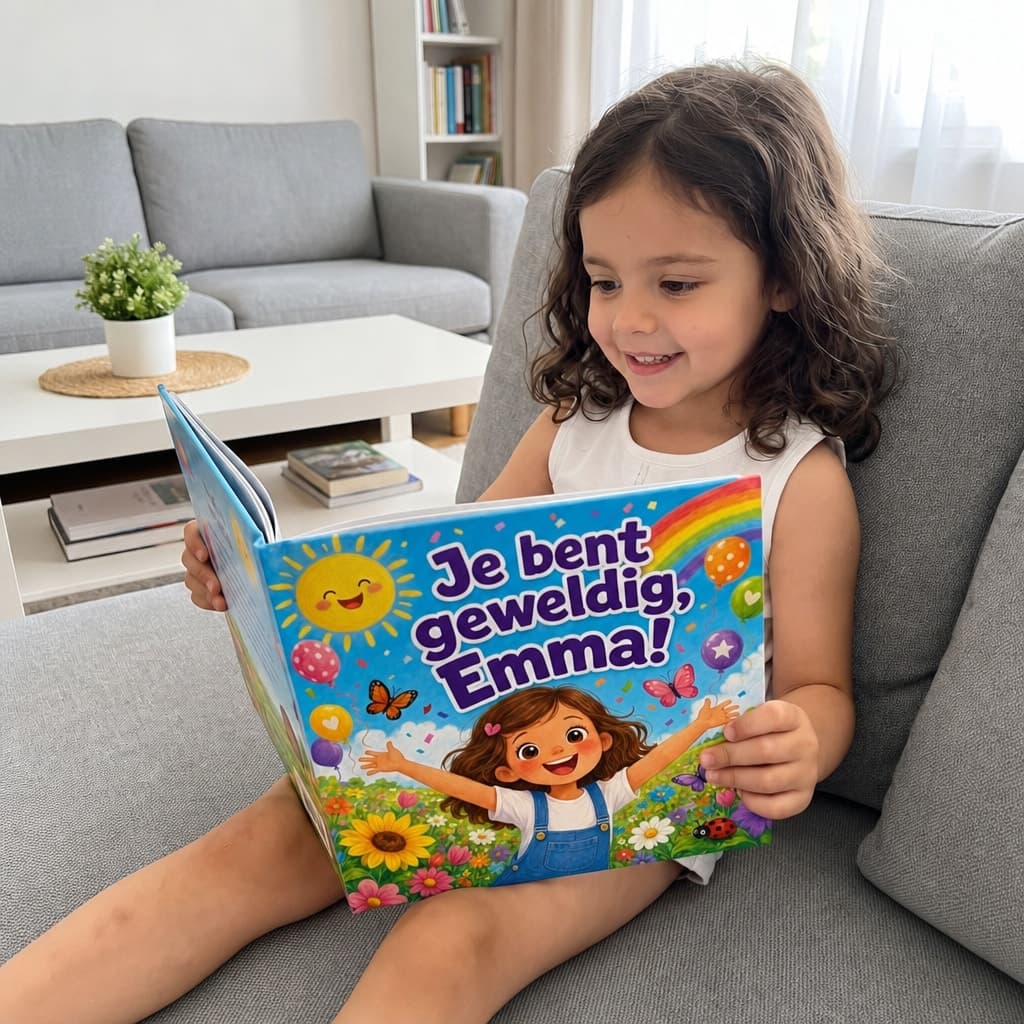 Kind leest zijn persoonlijke boek