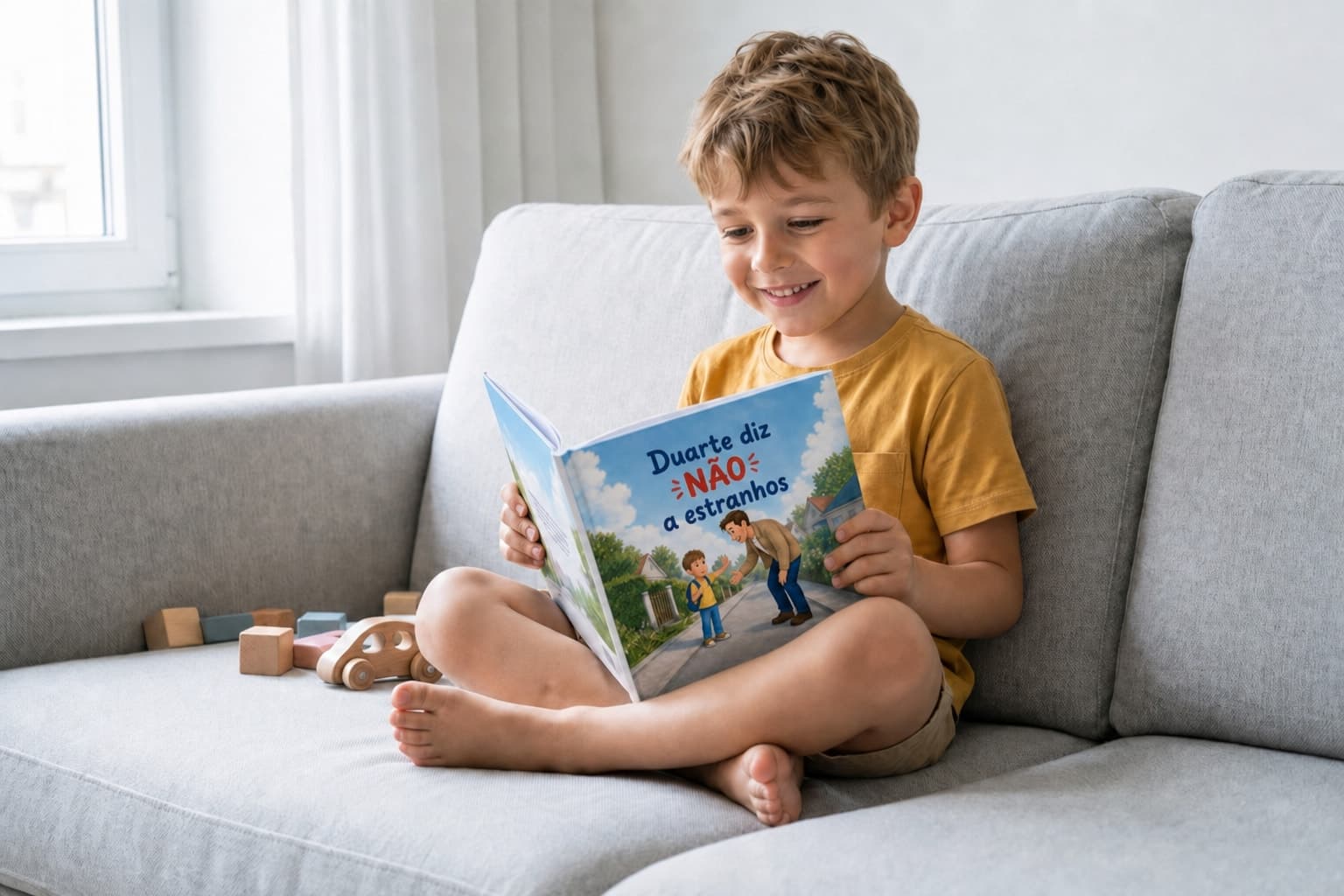 Criança a ler o seu livro personalizado