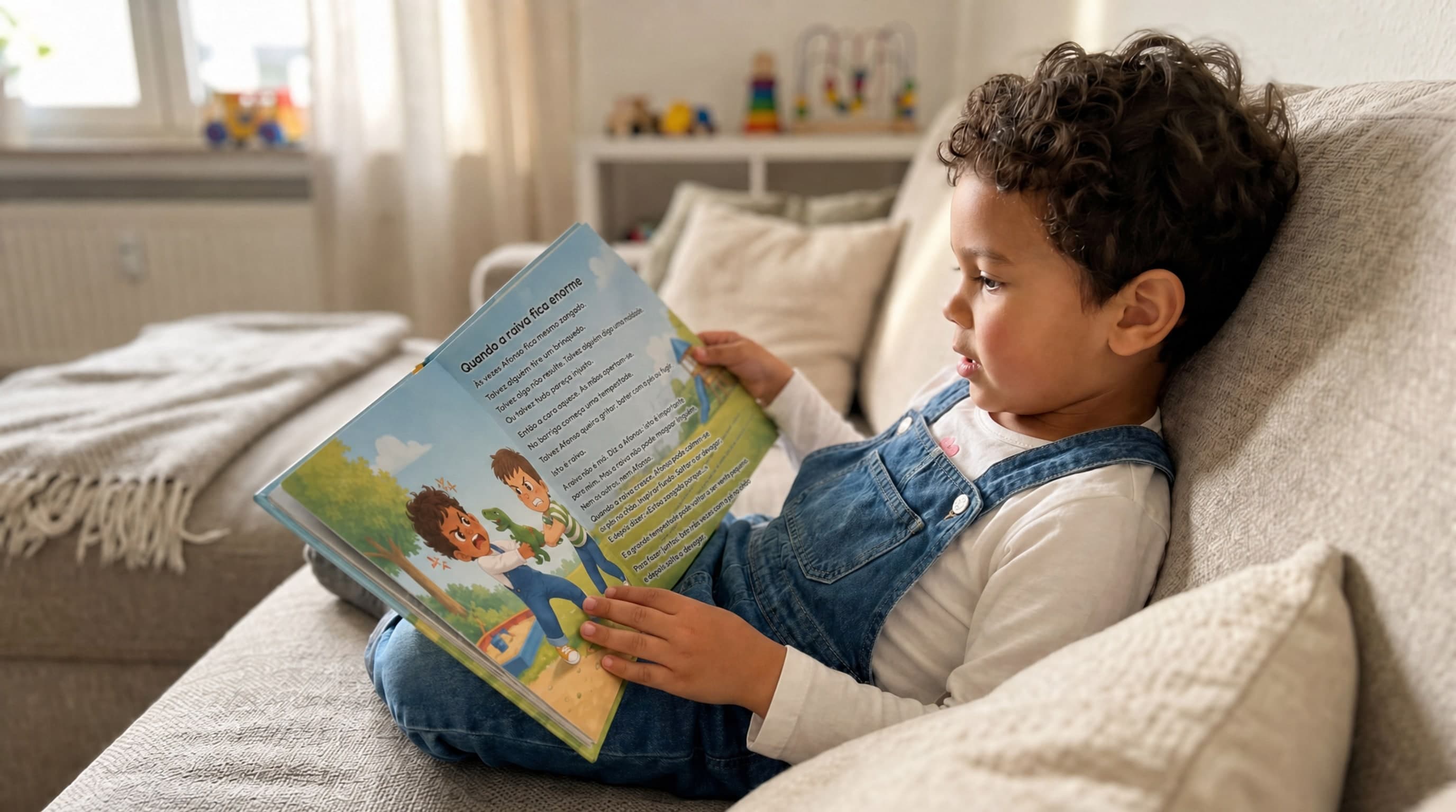 Criança a ler o seu livro personalizado