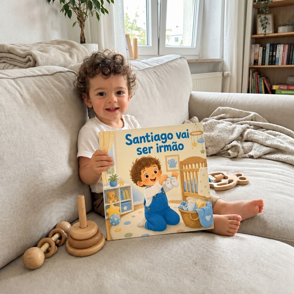 Criança a ler o seu livro personalizado