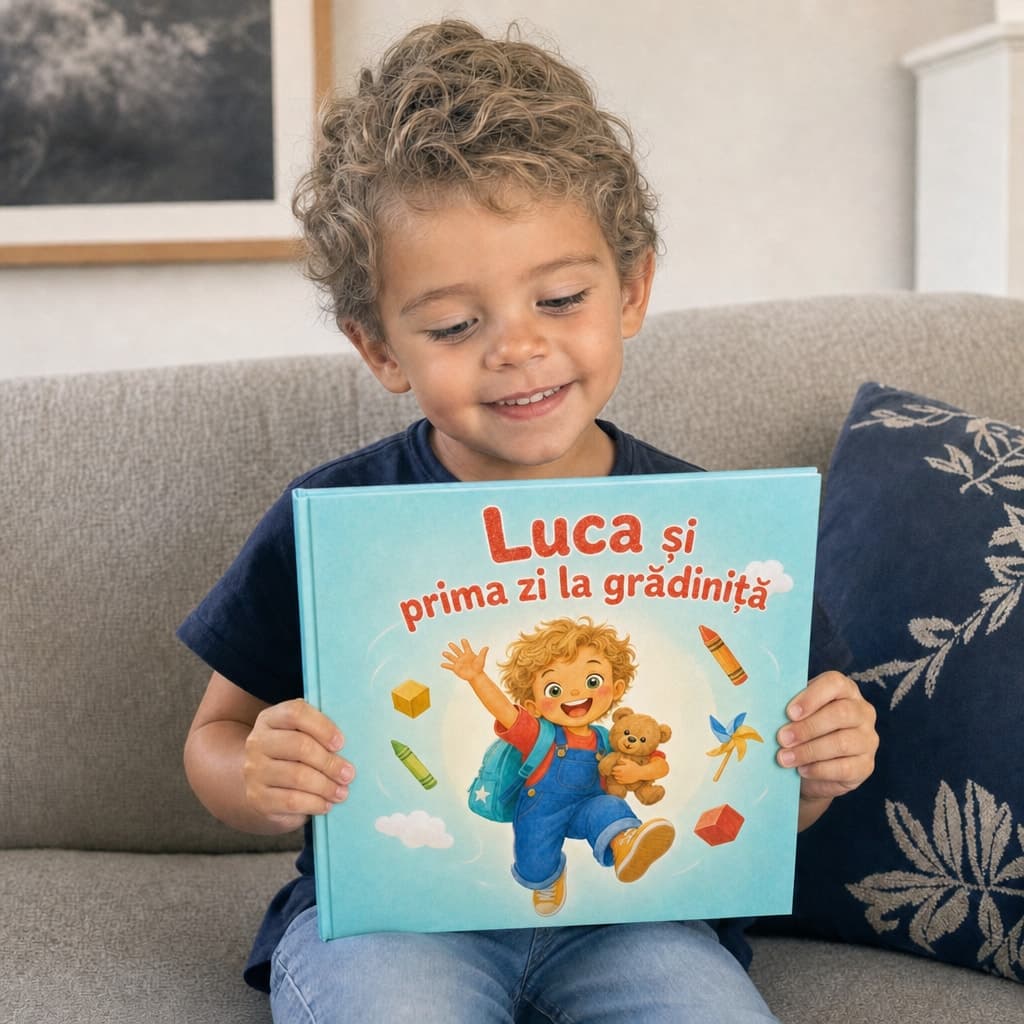 Copil citind cartea lui personalizată
