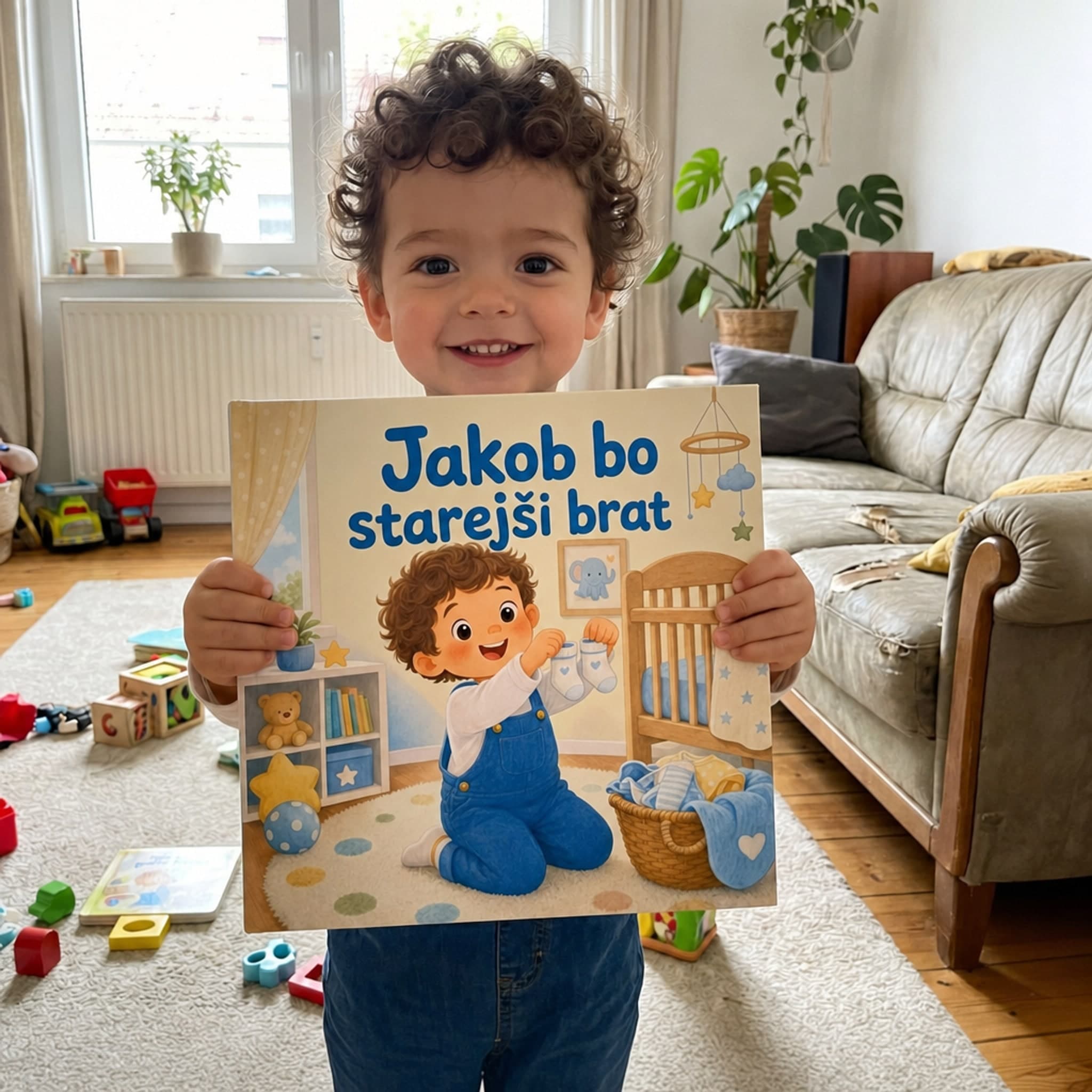 Otrok drži svojo knjigo