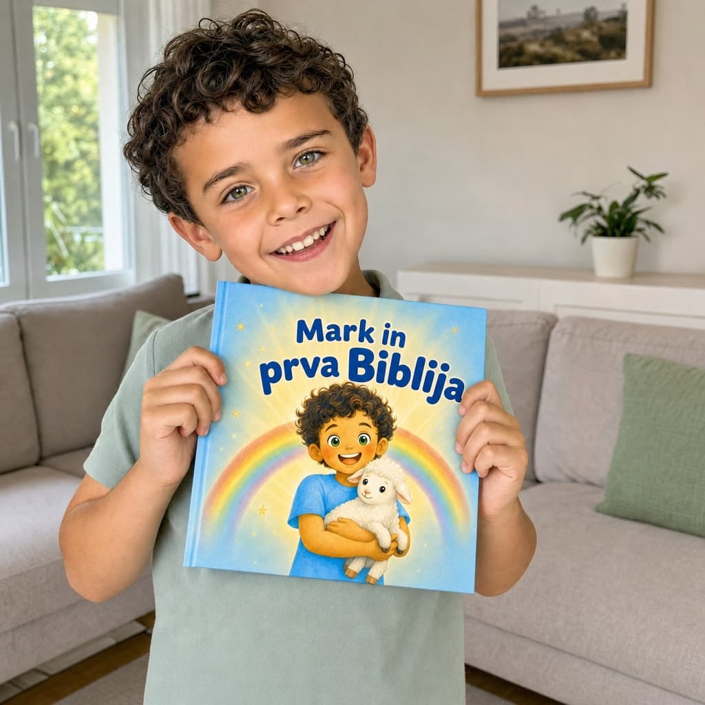Otrok drži svojo knjigo