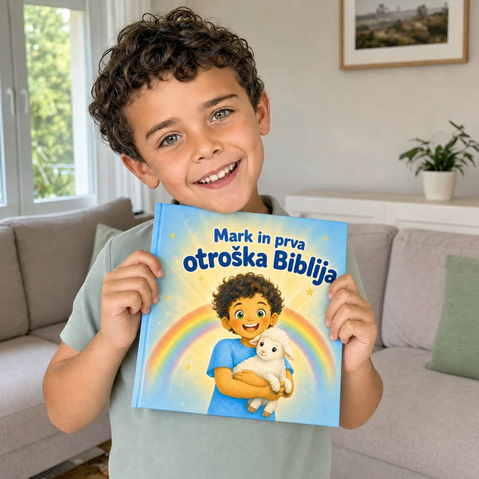 Otrok drži svojo knjigo
