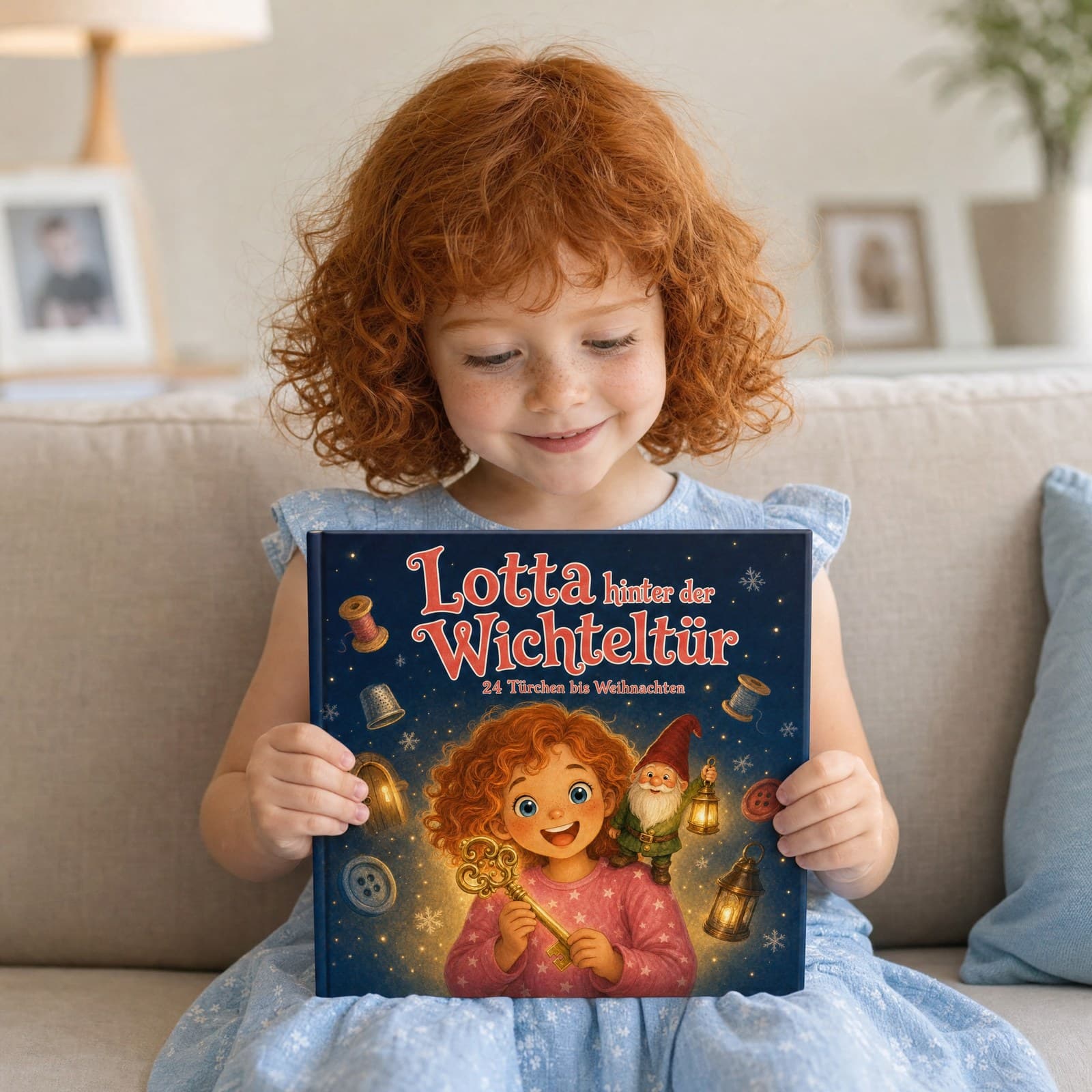 Kind mit dem personalisierten Buch „Hinter der Wichteltür“